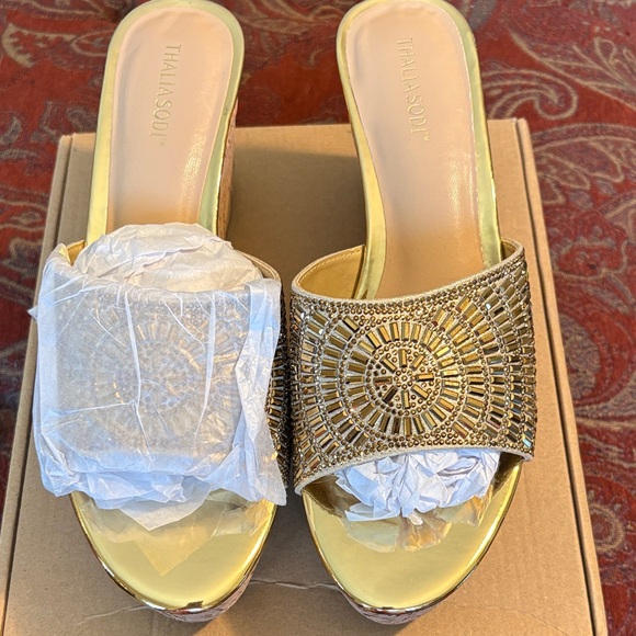 Thalia Sodi Shoes - Thalia Sodi Radiant Gold Mules with Embellishments